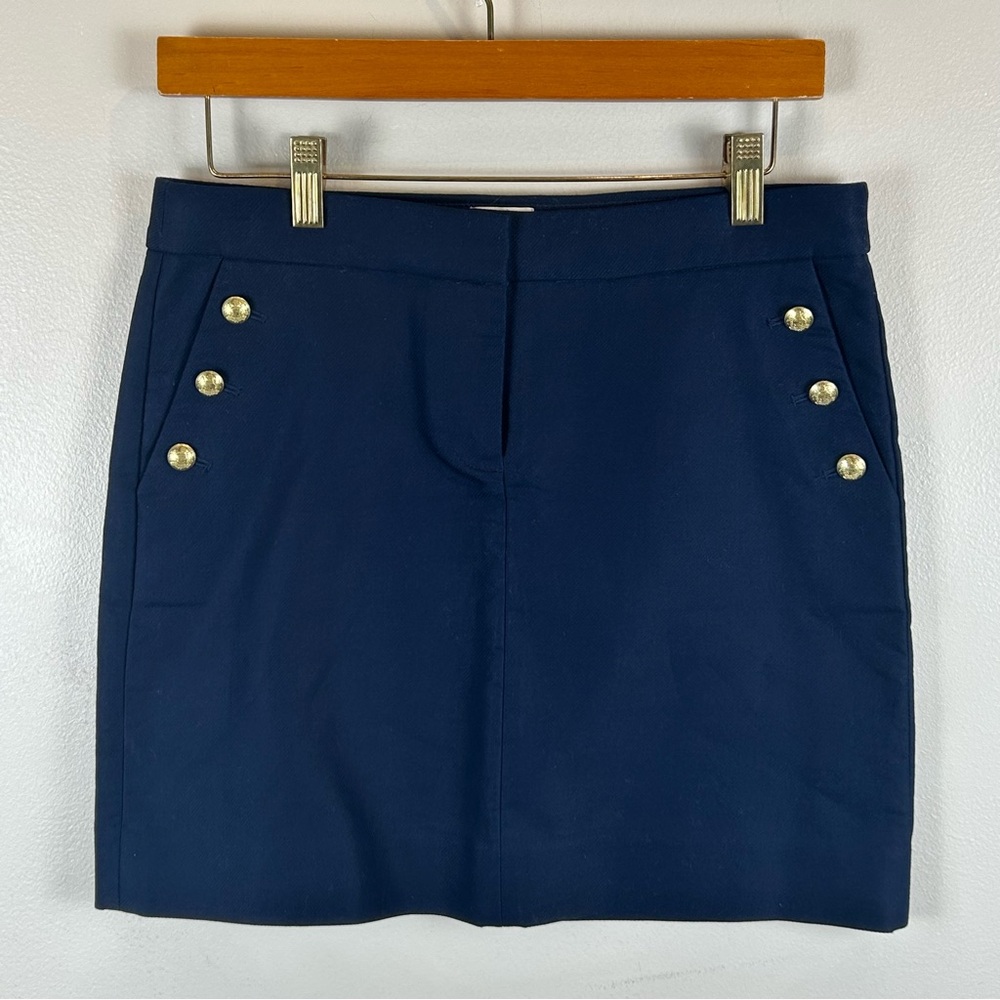 J Crew Mini Skirt Women's Size 2 Nautical Blue‎ Button Gold Tone Metal Buttons